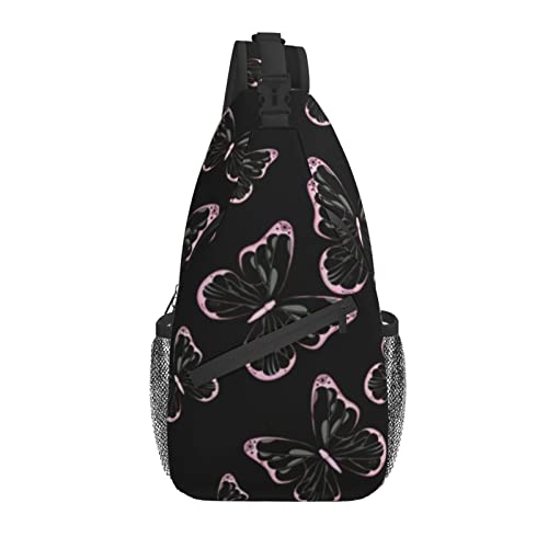 Pink Butterfly Sling Bag Crossbody Sling Rucksack Brusttasche Tagesrucksack Reisen Wandern Umhängetasche für Männer Frauen von AOOEDM