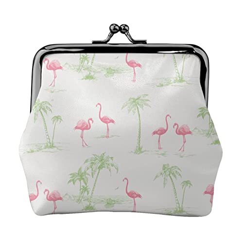 Pink Flamingos Print Kleine Geldbörse Ledertasche mit Kussschloss zum Wechseln von Geldbeuteln Geschenken für Männer und Frauen von AOOEDM