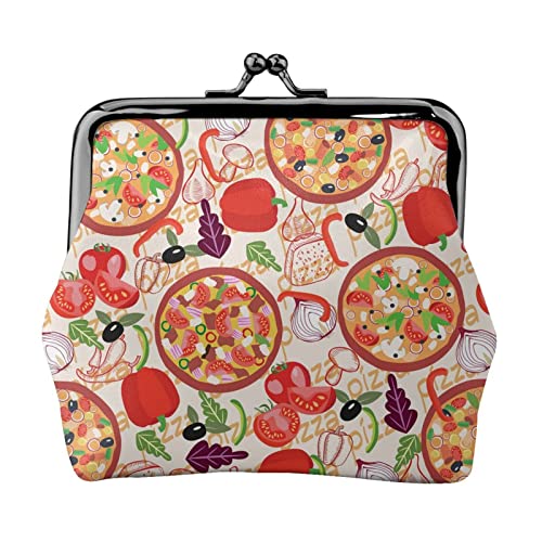 Pizza Damen-Geldbörse aus Leder, Kleingeldtasche mit Kiss-Lock-Verschluss, Schnallen-Geldbörse für Frauen und Mädchen von AOOEDM