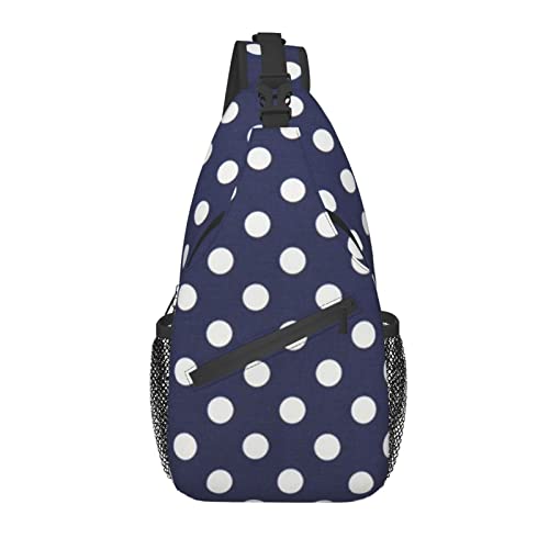 Polka Dot Navy Pattern Crossbody Sling Rucksack Sling Bag Reise Wandern Brusttasche Tagesrucksack von AOOEDM