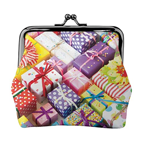 Pretty Present Print Small Coin Purse Kiss-Lock Leather Pouch Change Wallet Gifts for Men Women von AOOEDM