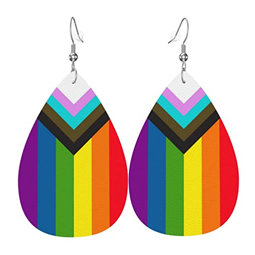 Progress Pride Flag Regenbogen Gay Lesben Transgender Bisexuell Lgbtq Ohrringe für Frauen Mode Tropfen Tropfen Anhänger Kunstleder Ohrringe von AOOEDM
