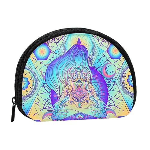 Psychedelic Girl Geometrischer Lotus-Geldbeutel für Damen, Mädchen-Wechselgeldbörse, zum Mitnehmen, Kleingeld-Geldbörse, Kartenhalter, Schlüsselhalter von AOOEDM