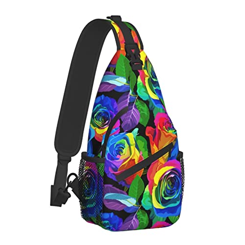 Rainbow Rose Sling Bag für Damen Herren, Umhängetaschen, lässiger Sling-Rucksack, Brusttasche, Reisen, Wandern, Tagesrucksack für den Außenbereich von AOOEDM