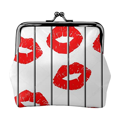 Red Lips Damen-Leder-Geldbörse, Kleingeldbeutel mit Kiss-Lock-Verschluss, Schnallen-Geldbörse für Mädchen-Geschenk von AOOEDM