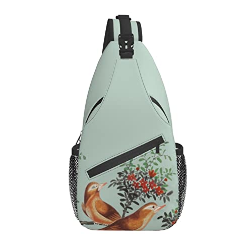 Retro Art Painting Bird Floral Cross Chest Bag Diagonally Sling Rucksack Crossbody Umhängetasche Reisen Wandern Daypacks für Männer Frauen von AOOEDM