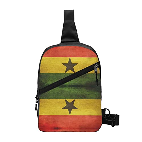 Retro-Ghana-Flaggen-Umhängetasche, Faltbarer Brust-Schulter-Rucksack, Gürteltasche, Crossbody-Taschen für Männer, Frauen, Reisen, Wandern im Freien von AOOEDM