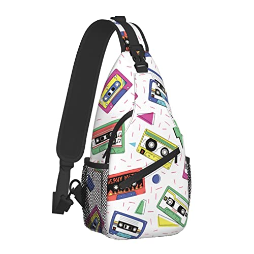 Retro Kassettenmuster Vintage Funky Sling Bag für Damen Herren, Crossbody Umhängetaschen Casual Sling Rucksack Brusttasche Reisen Wandern Daypack für Outdoor von AOOEDM