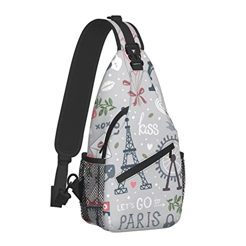Romantische Pariser Eiffelturm-Umhängetasche für Damen und Herren, Crossbody-Schultertaschen, lässiger Sling-Rucksack, Brusttasche, Reisen, Wandern, Tagesrucksack für den Außenbereich von AOOEDM