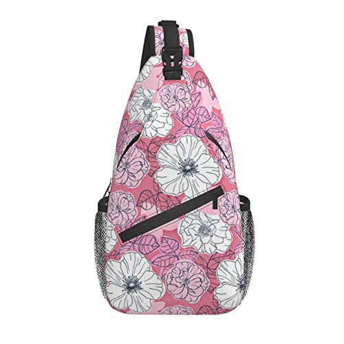 Rosa Blumen Sling Bag Crossbody Sling Rucksack Brusttasche Daypack Reisen Wandern Umhängetasche für Männer Frauen von AOOEDM