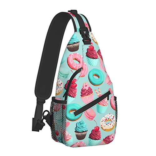 Rosa und blaugrüne Süßigkeiten Donuts Umhängetasche für Damen und Herren, Crossbody-Schultertaschen, lässiger Sling-Rucksack, Brusttasche, Reisen, Wandern, Tagesrucksack für den Außenbereich von AOOEDM