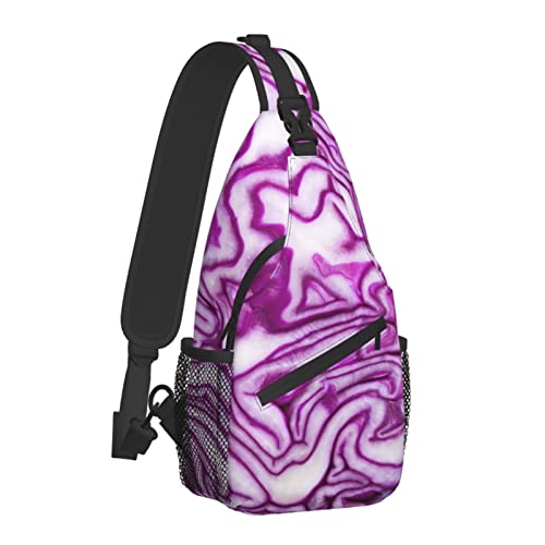 Rotkohl-Textur-Umhängetasche für Damen und Herren, lustiges Lebensmittelmuster, Crossbody-Schultertaschen, lässiger Sling-Rucksack, Brusttasche, Reisen, Wandern, Tagesrucksack für den Außenbereich von AOOEDM