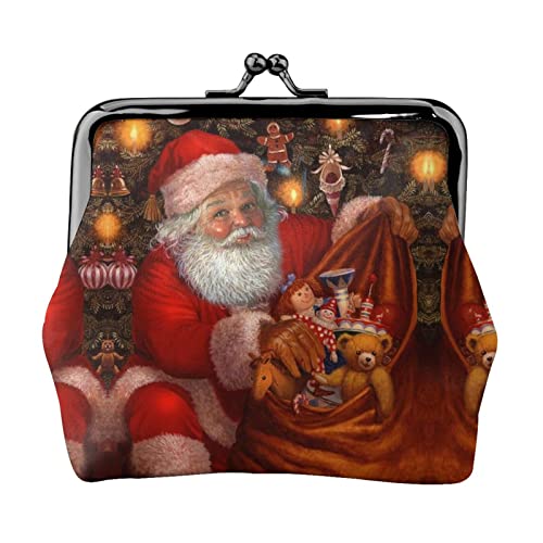 Santa's Gift Bag Print Small Coin Purse Kiss-Lock Leather Pouch Change Wallet Gifts for Men Women von AOOEDM
