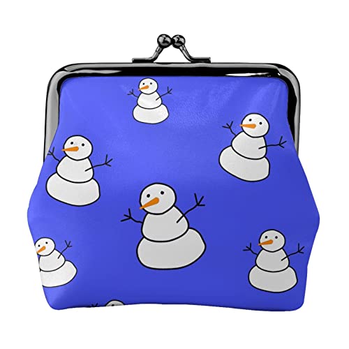 Schneemann-Blauer Hintergrund Damen-Ledergeldbörse, Kleingeldbeutel mit Kiss-Lock-Verschluss, Schnallen-Geldbörse für Mädchen-Geschenk von AOOEDM