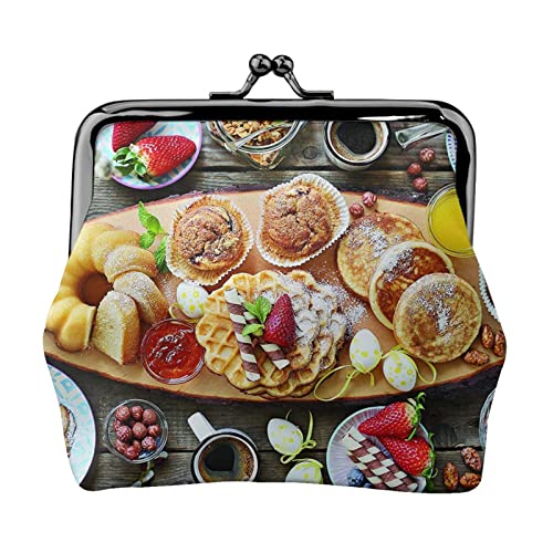 Schöne Geldbörse mit Frühstücksdruck, kleine Geldbörse, Ledertasche mit Kussverschluss, Kleingeldbörse, Geschenke für Männer und Frauen von AOOEDM