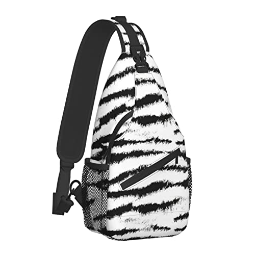 Schwarz-Weiß-Tigerhaut-Muster-Umhängetasche für Damen und Herren, Umhängetaschen mit Tierdruck, lässige Umhängetasche, Brusttasche, Reisen, Wandern, Tagesrucksack für den Außenbereich von AOOEDM