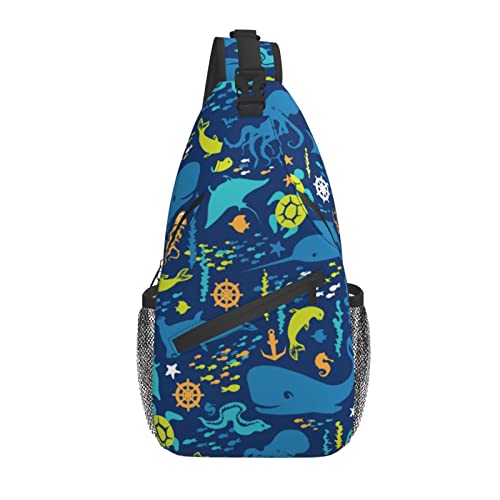 Sea Life Sling Bag Umhängetasche Brusttasche Tagesrucksack Reisen Wandern Umhängetasche für Männer Frauen von AOOEDM
