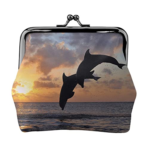 Seas Jumping Print Kleine Geldbörse Ledertasche mit Kussschloss zum Wechseln von Geldbeuteln Geschenken für Männer und Frauen von AOOEDM