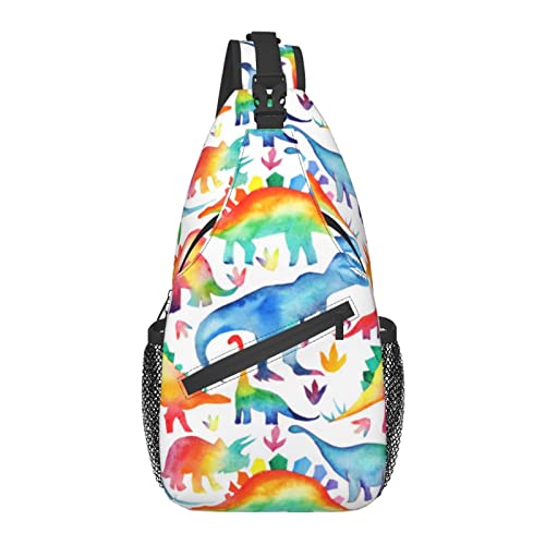 Sling Bag Brusttasche Outdoor Umhängetasche Brusttasche Umhängetaschen für Damen und Herren Kausale kleine Tagesrucksäcke zum Wandern, Radfahren und Reisen – kompatibel mit Catoon Dinosaur von AOOEDM