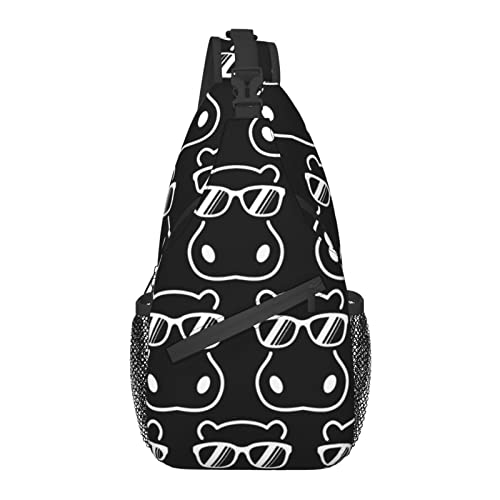 – Sling Bag Crossbody Chest Bag Anti-Diebstahl-Schulterrucksack für Damen und Herren Reise-Mehrzweck-Tagesrucksäcke (kompatibel mit Hippo Hippopotamus Wearing Sunglasses) von AOOEDM