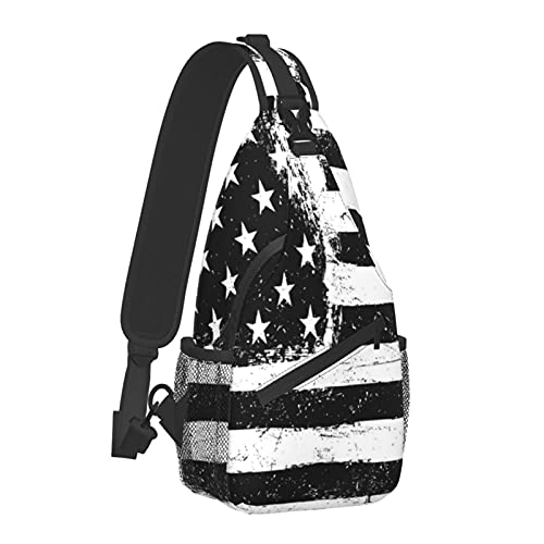 Sling Bag Schwarz-Weiß-amerikanische Flagge Crossbody-Rucksack für Männer und Jungen, leichte Umhängetasche, Anti-Diebstahl-Sporttasche für Wandern, Reisen, Radfahren, Einheitsgröße von AOOEDM
