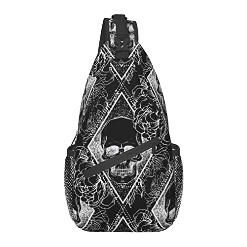 Sling Bag für Männer Frauen, für Blumen Dead Skull Head Schwarz, Schulterrucksack Brusttaschen Crossbody Daypack für Outdoor Wandern Camping Radfahren von AOOEDM