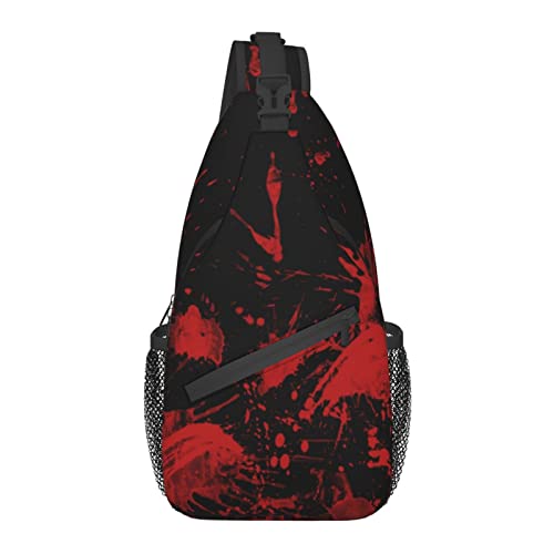 Sling Bag für Männer Frauen, für Classic Horror Blood Splatter Schwarz Rot, Schulterrucksack Brusttaschen Crossbody Daypack für Outdoor Wandern Camping Radfahren von AOOEDM