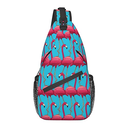 Sling Bag für Männer Frauen, für Pink Flamingos auf blauem Hintergrund, Schulterrucksack Brusttaschen Crossbody Daypack für Outdoor Wandern Camping Radfahren von AOOEDM