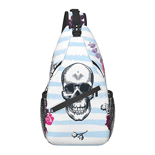 Sling Bag für Männer Frauen, für Sketch Roses Skulls, Schulterrucksack Brusttaschen Crossbody Daypack für Outdoor Wandern Camping Radfahren von AOOEDM