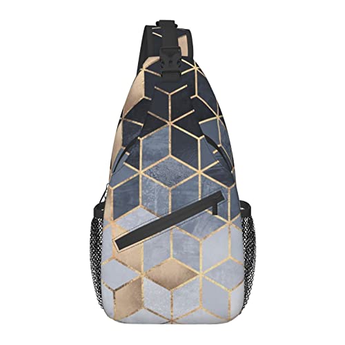 Sling Chest Crossbody Bag Anti-Diebstahl Wasserdichter Schulterrucksack Lässiger Rucksack für Sport Gym Yoga, für Navy Blue Gold Gradient Cubes von AOOEDM