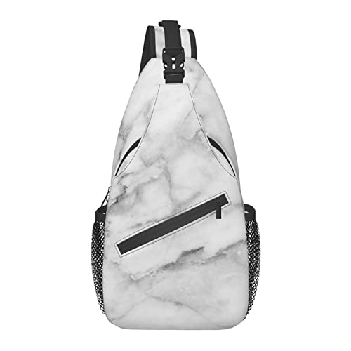 Sling Chest Crossbody Bag Diebstahlsicherer, wasserdichter Schulterrucksack Lässiger Rucksack für Sport, Fitnessstudio, Yoga, für natürliche weiße Marmorstruktur von AOOEDM