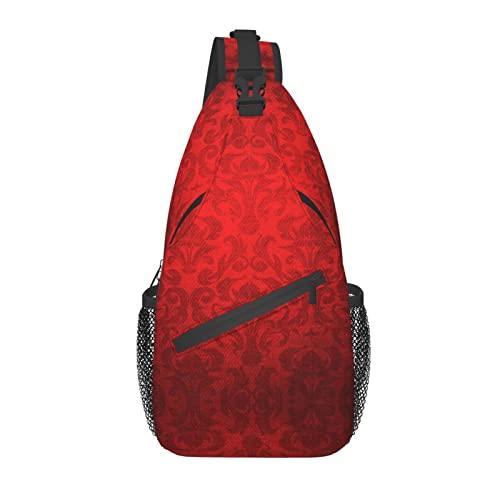 Sling Rucksack Rot Damast Reisen Wandern Tagesrucksack Muster Seil Crossbody Umhängetasche von AOOEDM