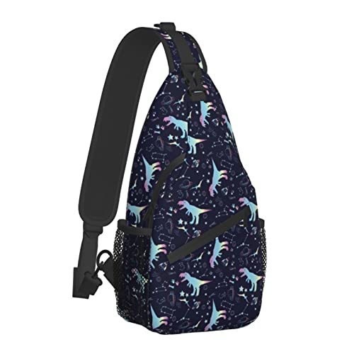 Sling-Rucksack für Damen und Herren, Reisen, Wandern, Daypack, Weltraum-Dinosaurier, Crossbody-Umhängetasche, lässige Sling-Taschen im Freien von AOOEDM