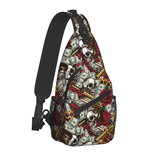 Sling-Rucksack für Damen und Herren, Reisen, Wandern, Tagesrucksack, Geld und Mafia, buntes, nahtloses Muster, Crossbody-Umhängetasche, lässige Sling-Taschen im Freien von AOOEDM