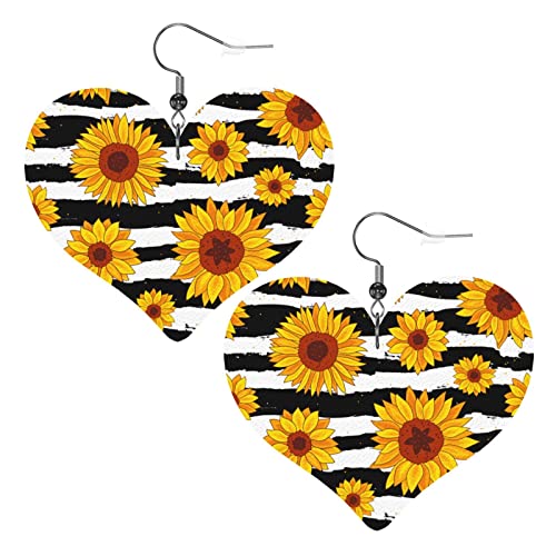 Sonnenblumen-Herzform-Lederohrringe für Damen und Mädchen, schlichte baumelnde Ohrringe, Geschenke für Sie von AOOEDM