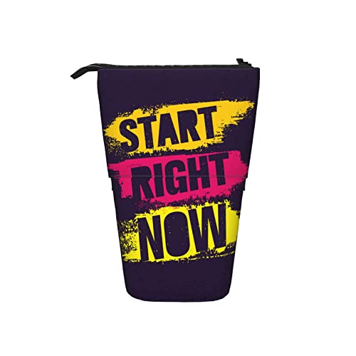 Start Right Now Teleskop-Federmäppchen, aufstellbar, Stiftetasche, inspirierend, kreatives Motivations-Zitat mit Pinselstrich, rot, gelb, schwarz, süßer Bleistift-Organizer, tragbare Federmäppchen für von AOOEDM