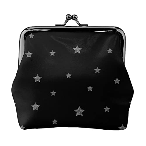 Sterne auf schwarzem Hintergrund Damen-Leder-Geldbörse, Kleingeldbeutel mit Kiss-Lock-Verschluss, Schnallen-Geldbörse für Mädchen-Geschenk von AOOEDM