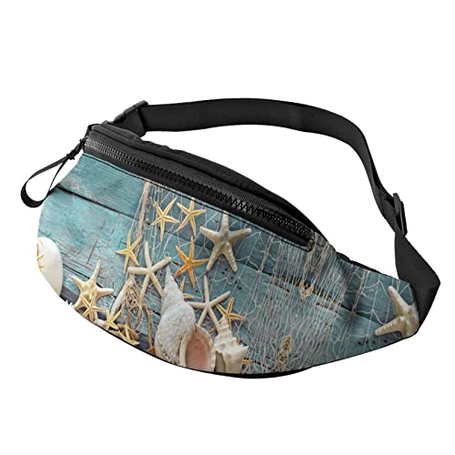 Strand Muschel Fischernetz Seestern Gürteltasche Sport Casual Hüfttasche für Damen Herren Modisch von AOOEDM