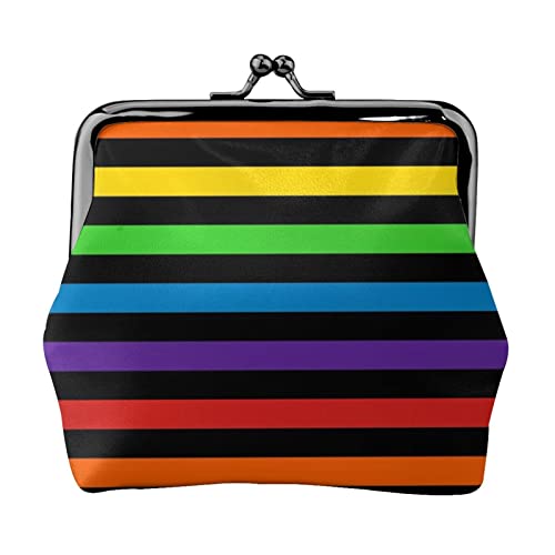 Stripes Horizontal Rainbow Damen Leder Geldbörse, Kleingeldbeutel mit Kiss-Lock-Verschluss, Schnallen-Geldbörse für Mädchen-Geschenk von AOOEDM