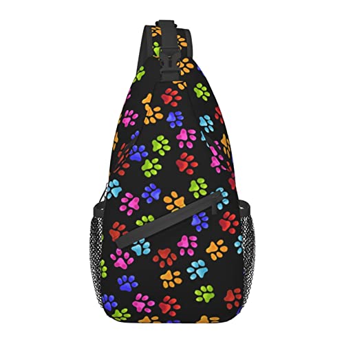 Süße Farbe Katze Hund Pfotenabdruck Umhängetasche, Crossbody Rucksack Schulter Brusttasche für Damen Herren Outdoor Reisen Wandern Tagesrucksack von AOOEDM