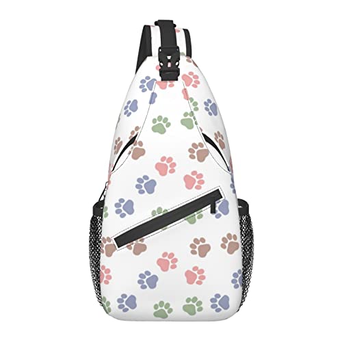 Süße Farbe Katze Hund Pfotenabdruck Umhängetasche, Crossbody Rucksack Schulter Brusttasche für Damen Herren Outdoor Reisen Wandern Tagesrucksack von AOOEDM