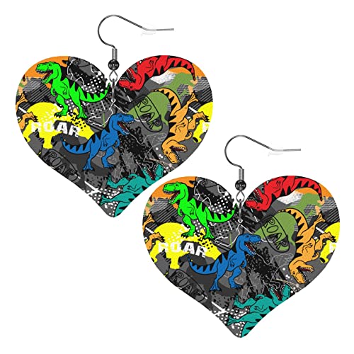 T-Rex Dinosaurier Herzform Lederohrringe Damen Mädchen Einfache Ohrhänger Geschenke für Sie von AOOEDM