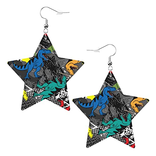 T-Rex Dinosaurier Sternförmige Lederohrringe Damen Mädchen Einfache Ohrhänger Geschenke für Sie von AOOEDM