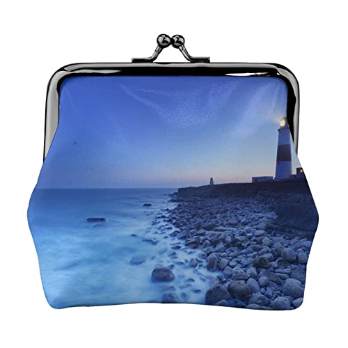 The Seaside Lighthouse Print Small Coin Purse Kiss-Lock Leather Pouch Change Wallet Gifts for Men Women von AOOEDM