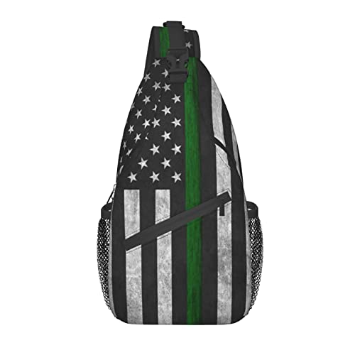 Thin Green Line Flag Crossbody Sling Rucksack Sling Bag Reise Wandern Brusttasche Tagesrucksack von AOOEDM