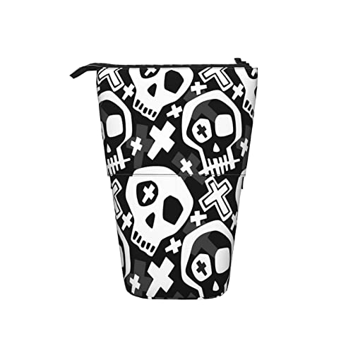 Totenkopf-Teleskop-Federmäppchen, aufstellbar, Stiftetasche, Graffiti-Stil, Malerei, Halloween, Hintergrund, Weiß, Schwarz, niedlich, Bleistift-Organizer, tragbare Federmäppchen für Schule, Büro von AOOEDM