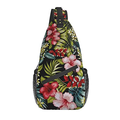 Tropical Hawaiian Flower Sling Bag Crossbody Reise Wandern Brust Rucksack Schulter Daypack für Damen Herren von AOOEDM