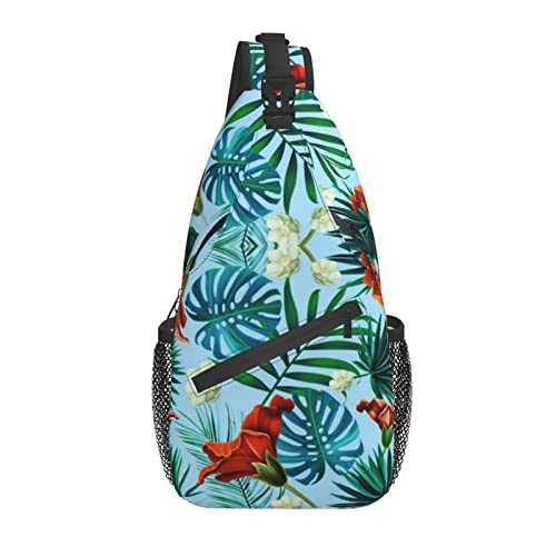 Tropical Hawaiian Flower Sling Bag Crossbody Reise Wandern Brust Rucksack Schulter Daypack für Damen Herren von AOOEDM