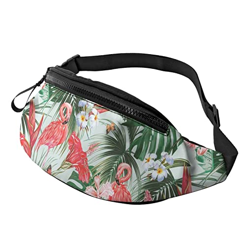 Tropical Leaf Flamingo Lässige Gürteltasche für Männer und Frauen, Verstellbarer Gürtel, Gürteltasche für Reisen, Wandern, Radfahren, Laufen, Festival, Rave von AOOEDM