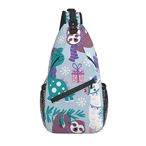Tropisches Tier Alpaka Faultier Dinosaurier Flamingo Palme Kreuz Brusttasche Diagonal Sling Rucksack Crossbody Umhängetasche Reisen Wandern Tagesrucksäcke für Männer Frauen von AOOEDM